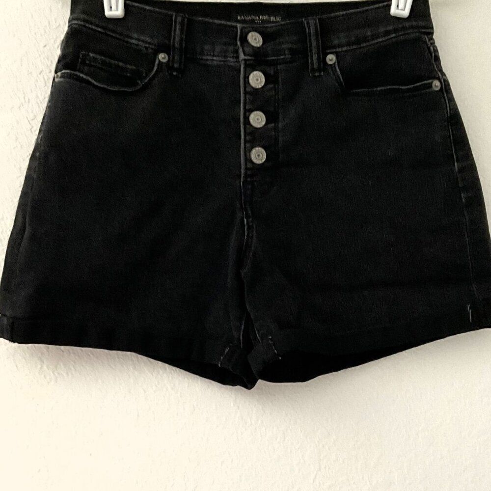 Banana Republic Black Distressed High Rise Button Fly Denim Shorts 27/4